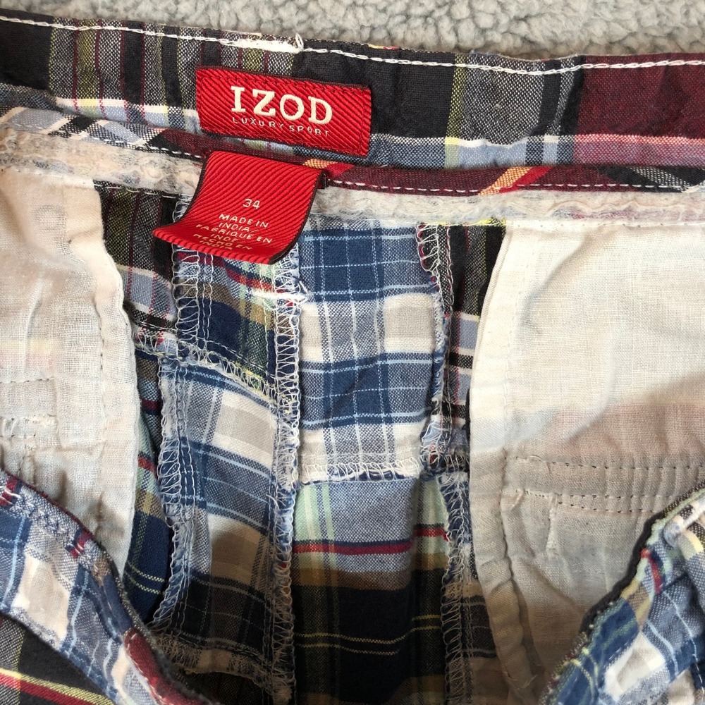 Izod Luxury Sport Mens 34 Patchwork Plaid Shorts Multicolor Preppy Cotton 8 - Picture 6 of 7